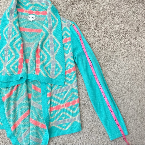 Aztec Tribal Print Mohair Blend Open Front Waterfall Knit Cardigan Sweater Large - Picture 10 of 15